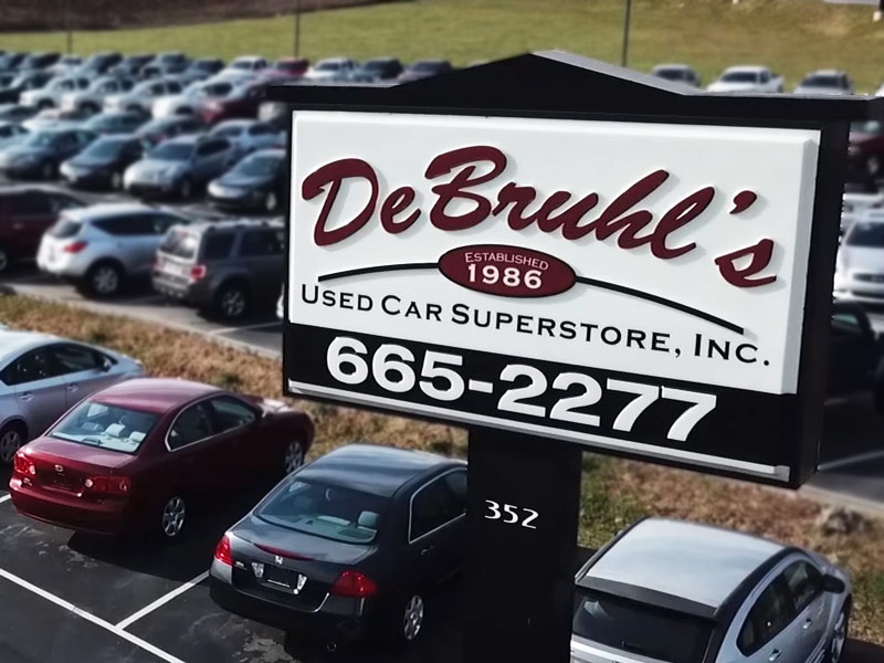 DeBruhl's Used Cars sign in Asheville, NC