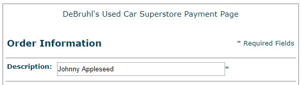 Enter your name in the Description field on the payment form